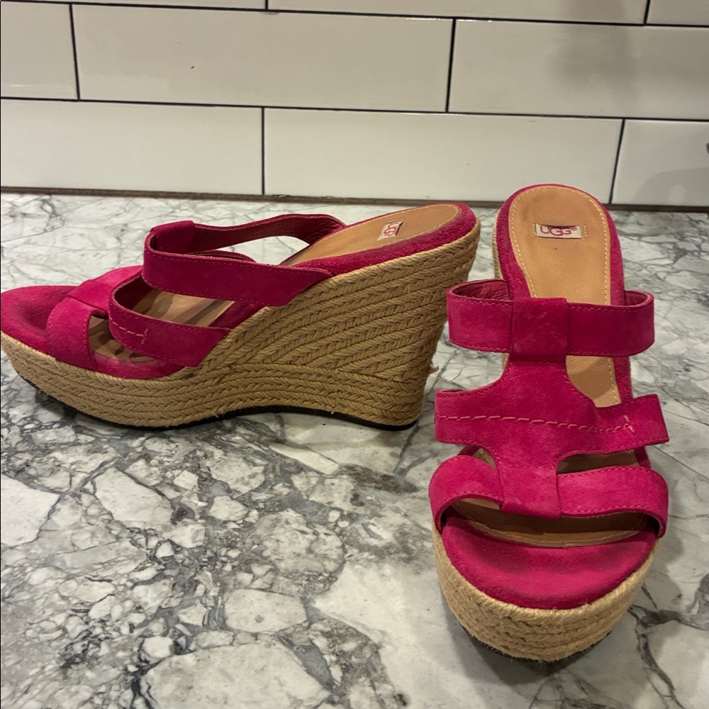 UGG Fuchsia pink Rope Espadrille suede Wedge Sandals 10 - Picture 7 of 8